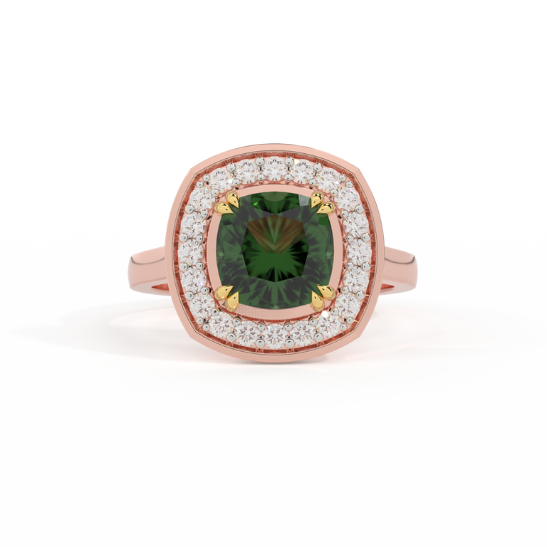 Deco Cushion Green Sapphire 18K Rose Gold Ring