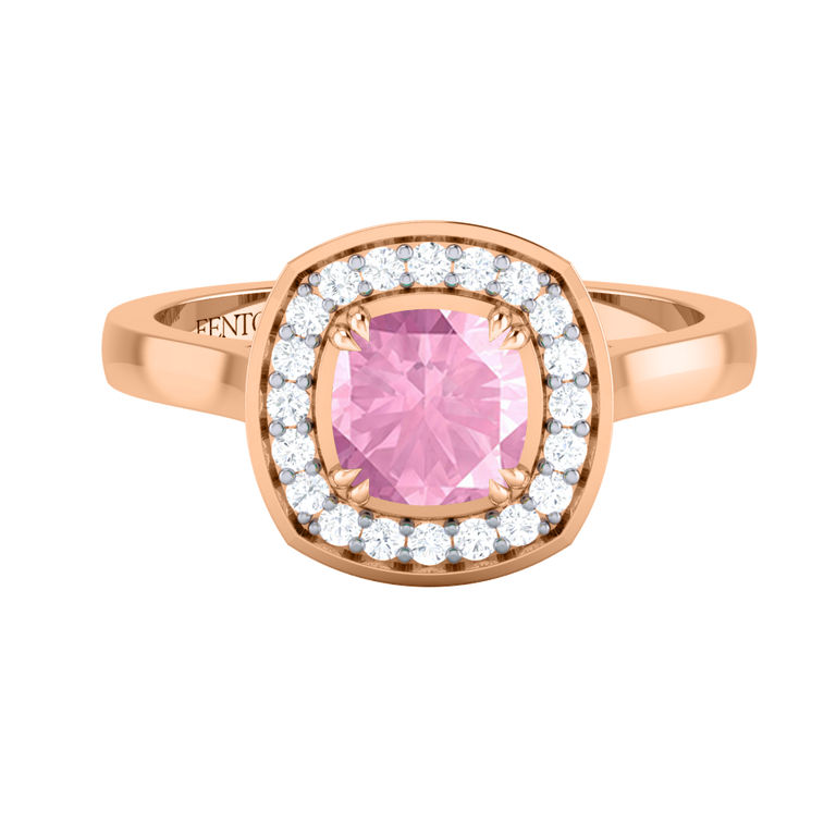 Deco Cushion Pink Sapphire 18K Rose Gold Ring