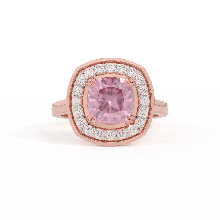 Deco Cushion Pink Sapphire 18K Rose Gold Ring