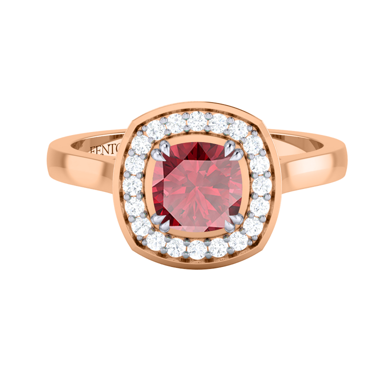 Deco Cushion Ruby 18K Rose Gold Ring