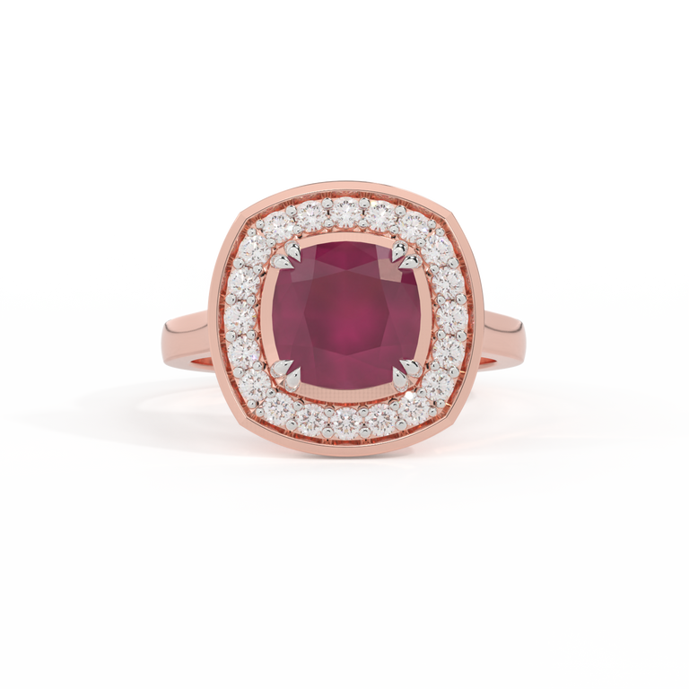 Deco Cushion Ruby 18K Rose Gold Ring