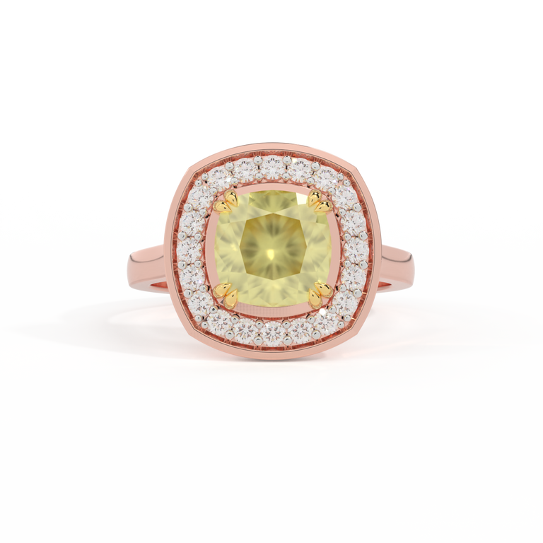 Deco Cushion Yellow Sapphire 18K Rose Gold Ring