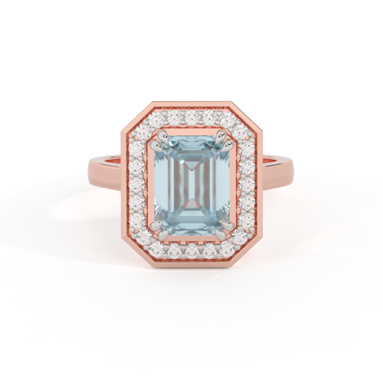 Deco Emerald Aquamarine 18K Rose Gold Ring