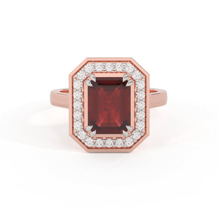 Deco Emerald Garnet 18K Rose Gold Ring
