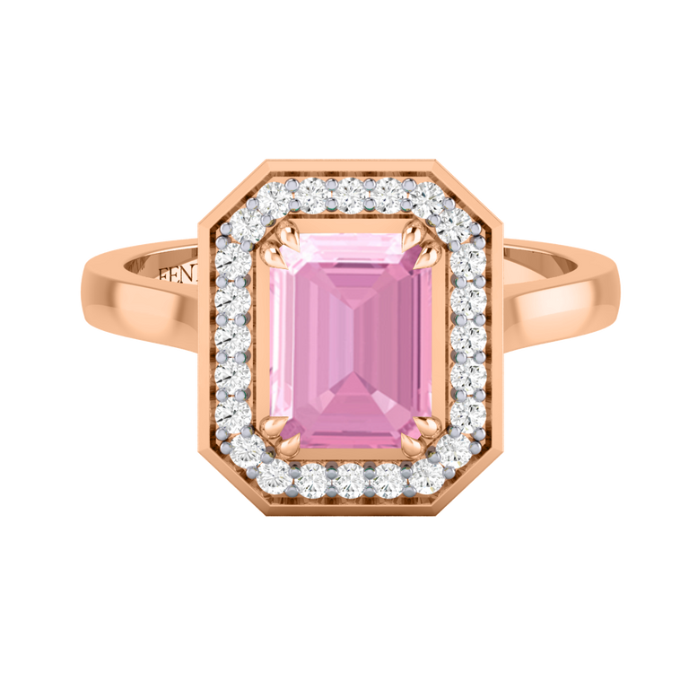 Deco Emerald Pink Sapphire 18K Rose Gold Ring