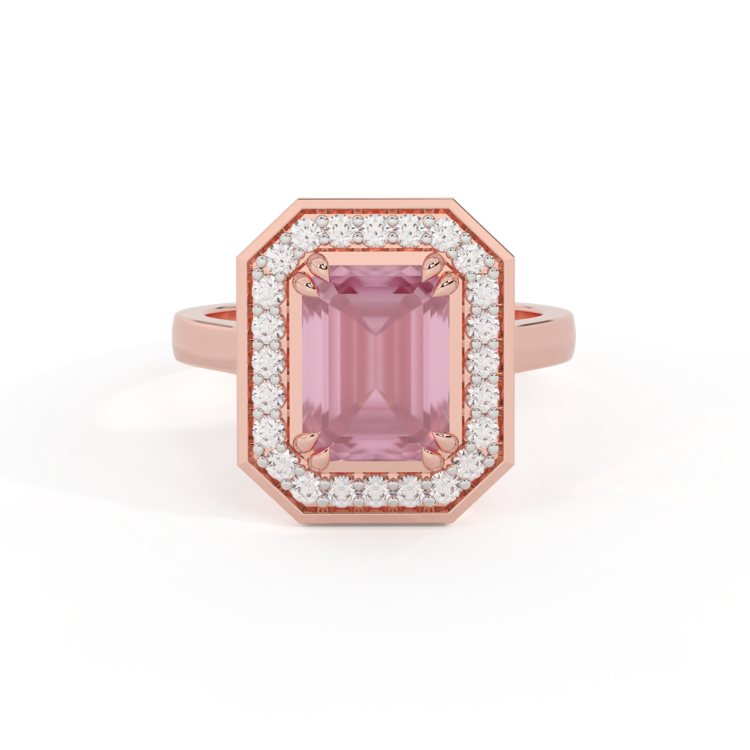Deco Emerald Pink Sapphire 18K Rose Gold Ring