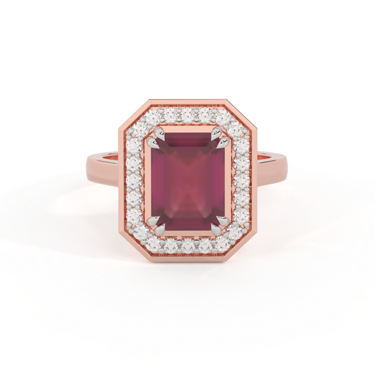 Deco Emerald Ruby 18K Rose Gold Ring