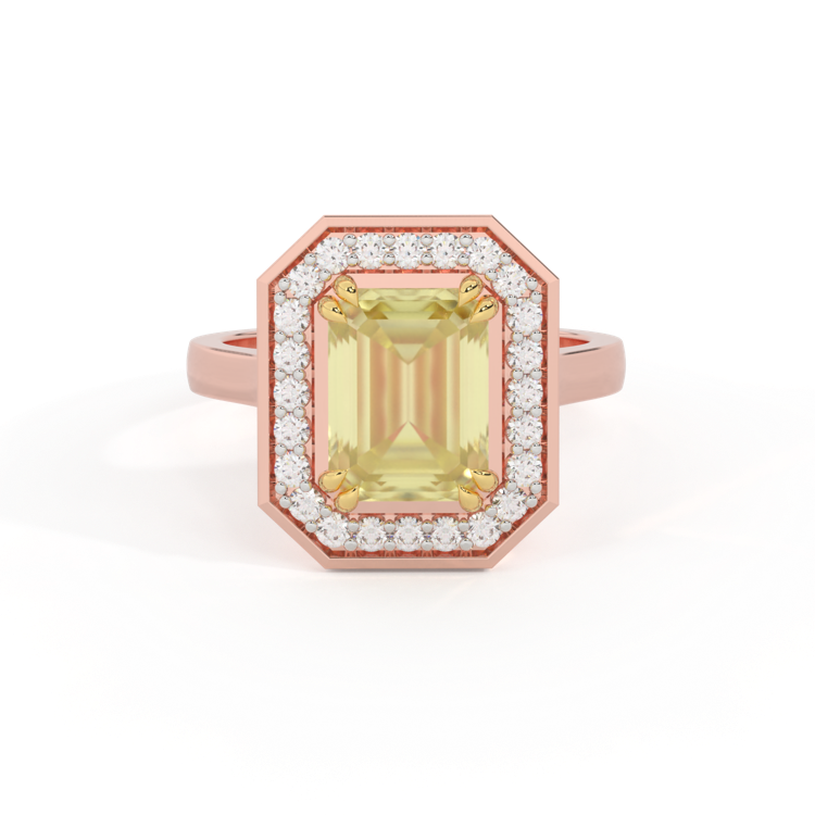 Deco Emerald Yellow Sapphire 18K Rose Gold Ring