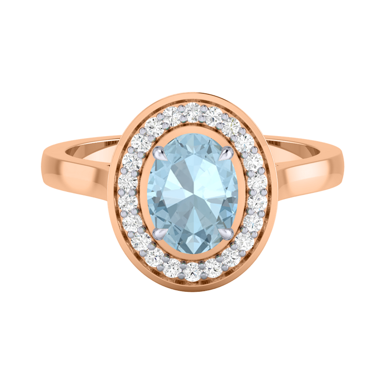 Deco Oval Aquamarine 18K Rose Gold Ring