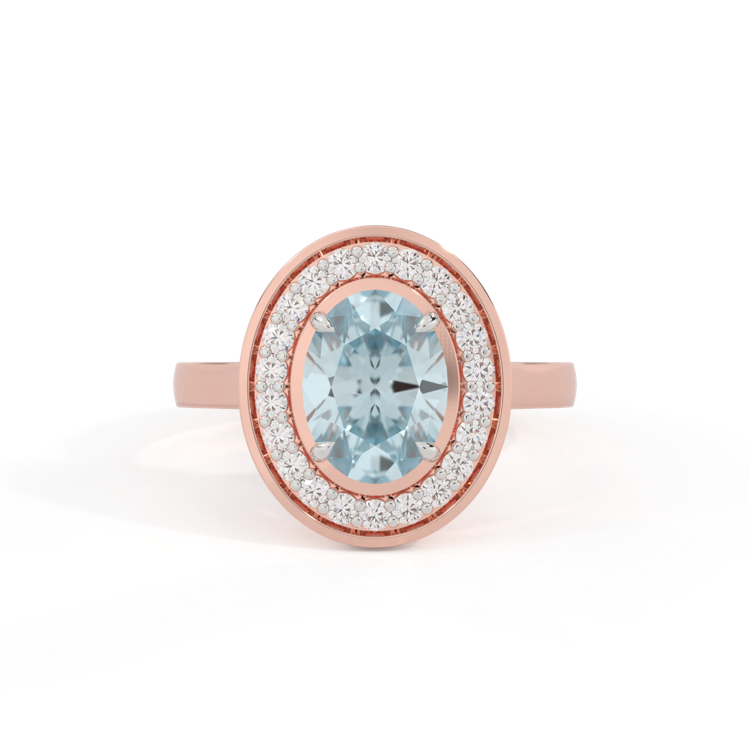 Deco Oval Aquamarine 18K Rose Gold Ring