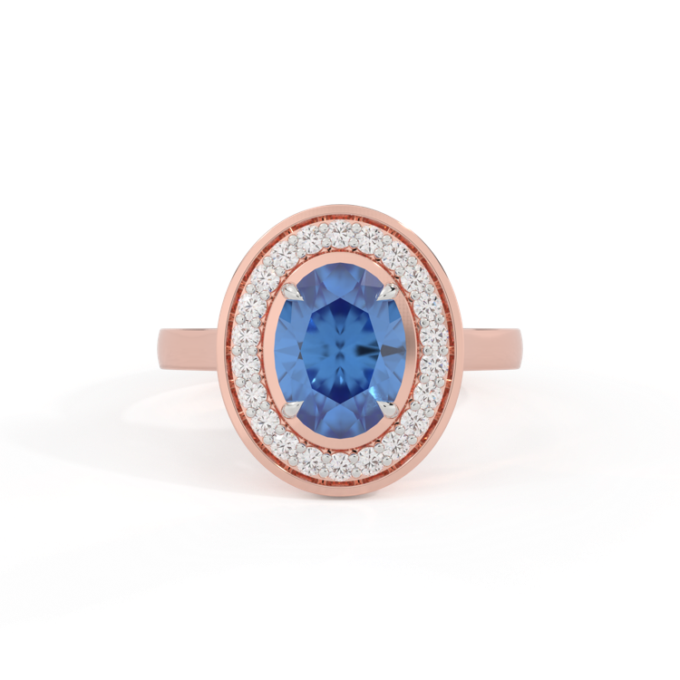 Deco Oval Blue Sapphire 18K Rose Gold Ring