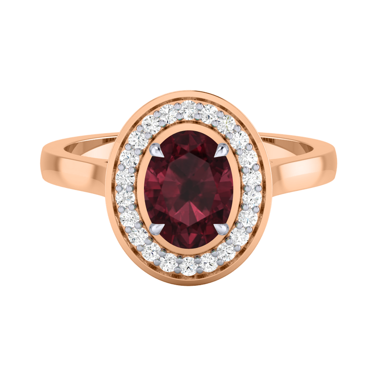 Deco Oval Garnet 18K Rose Gold Ring