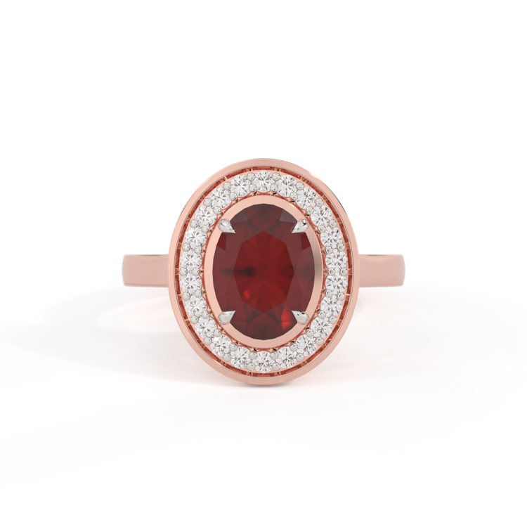 Deco Oval Garnet 18K Rose Gold Ring