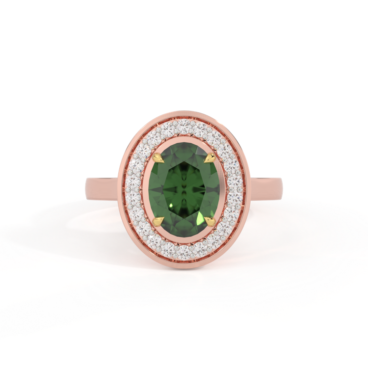 Deco Oval Green Sapphire 18K Rose Gold Ring