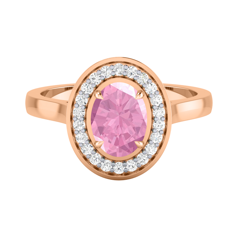 Deco Oval Pink Sapphire 18K Rose Gold Ring