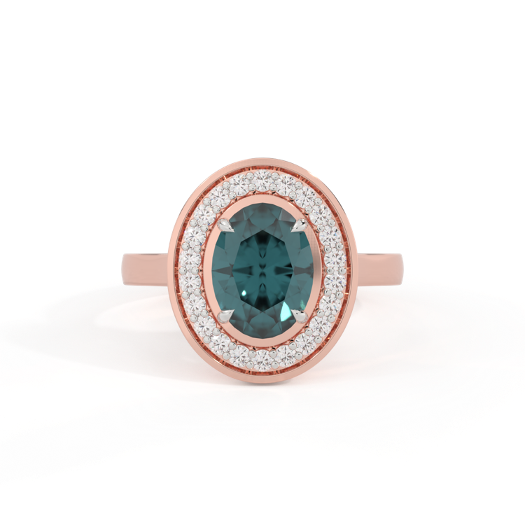 Deco Oval Teal Sapphire 18K Rose Gold Ring