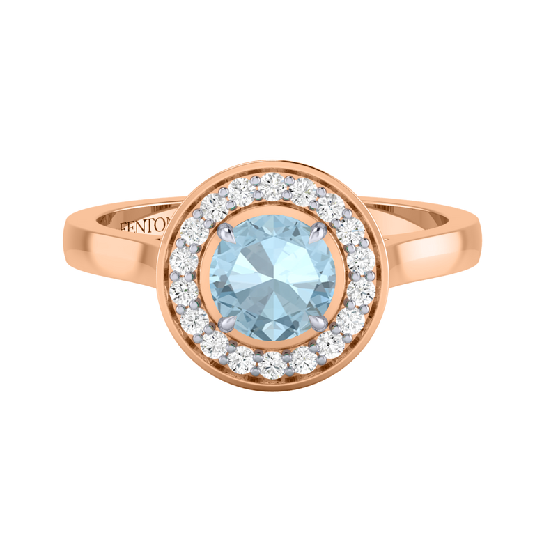 Deco Round Aquamarine 18K Rose Gold Ring