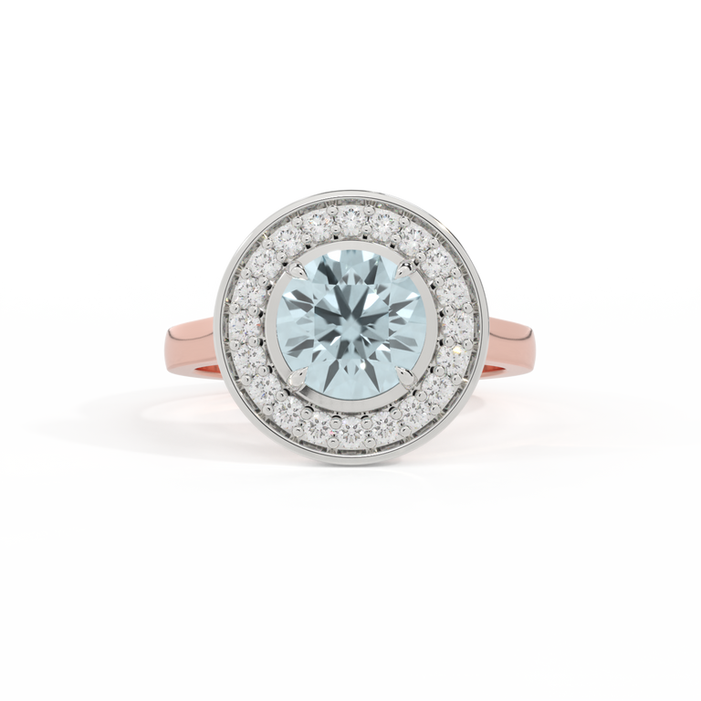 Deco Round Aquamarine 18K Rose Gold Ring