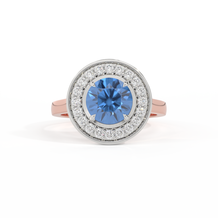 Deco Round Blue Sapphire 18K Rose Gold Ring