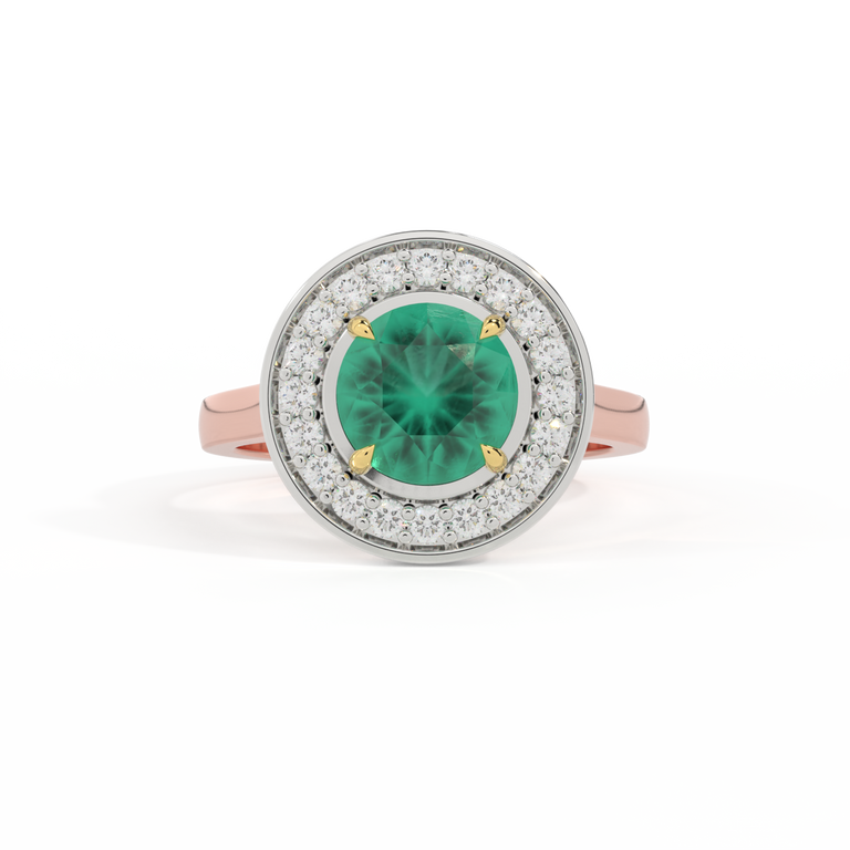 Deco Round Emerald 18K Rose Gold Ring