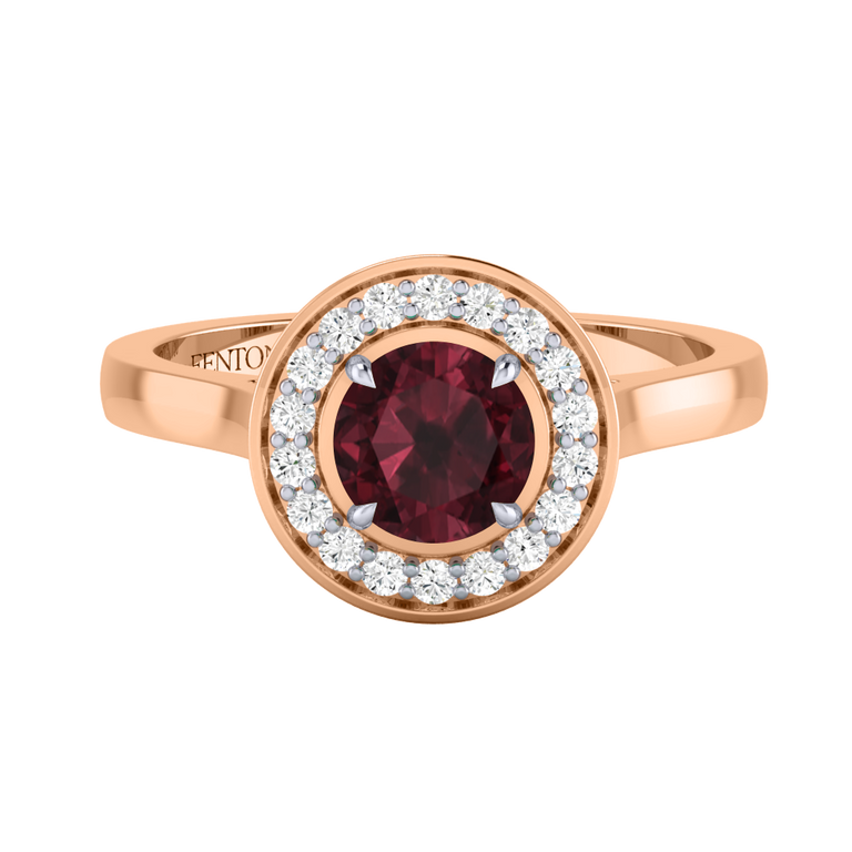 Deco Round Garnet 18K Rose Gold Ring