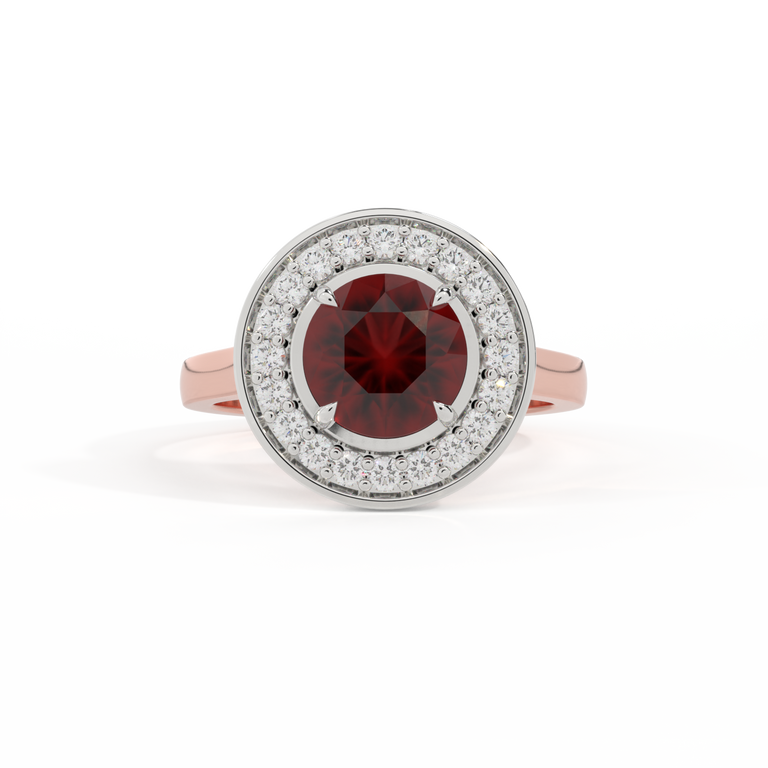 Deco Round Garnet 18K Rose Gold Ring