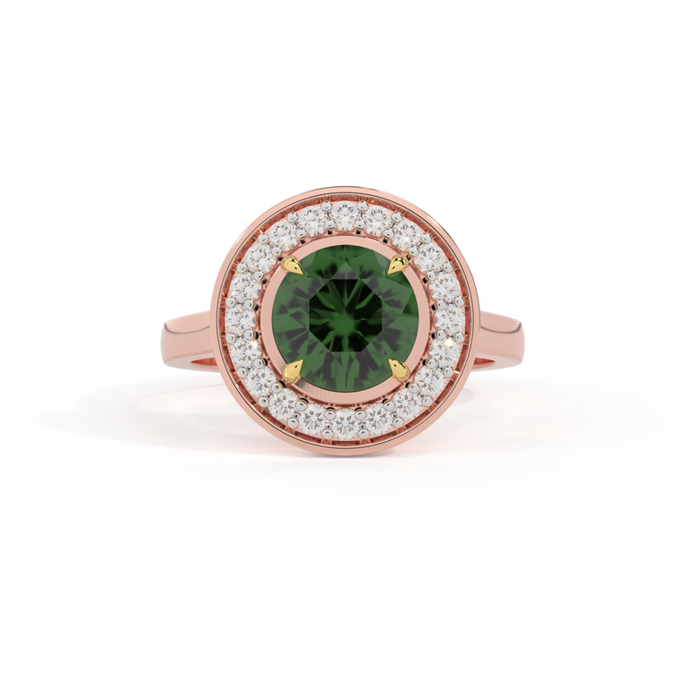 Deco Round Green Sapphire 18K Rose Gold Ring