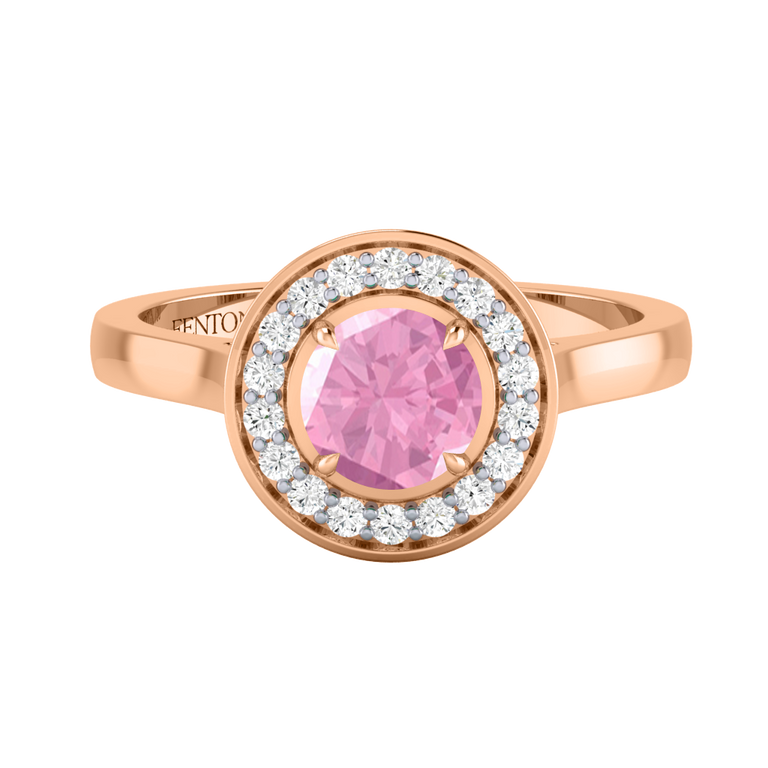 Deco Round Pink Sapphire 18K Rose Gold Ring