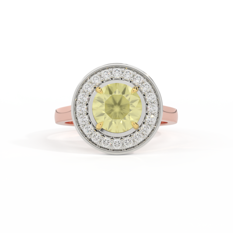 Deco Round Yellow Sapphire 18K Rose Gold Ring