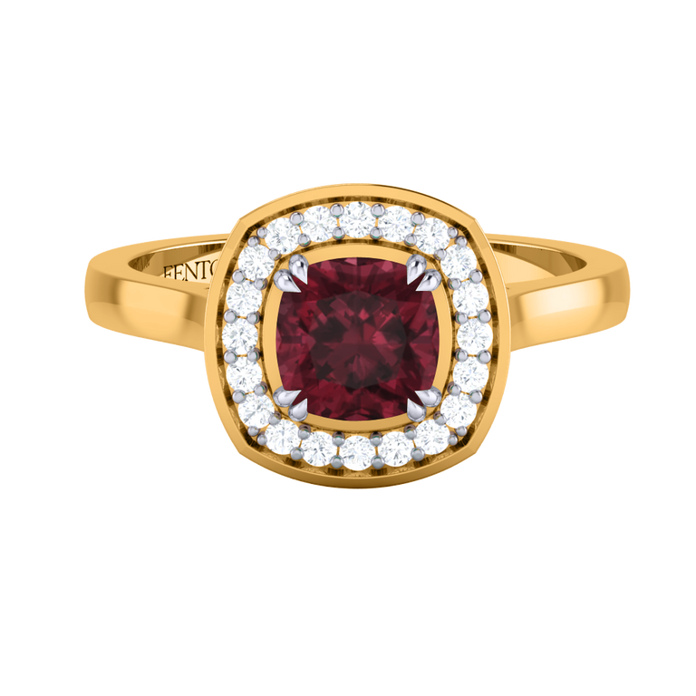 Deco Cushion Garnet 18K Yellow Gold Ring