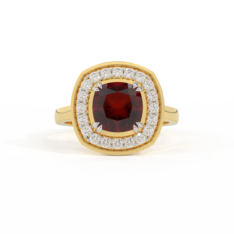 Deco Cushion Garnet 18K Yellow Gold Ring