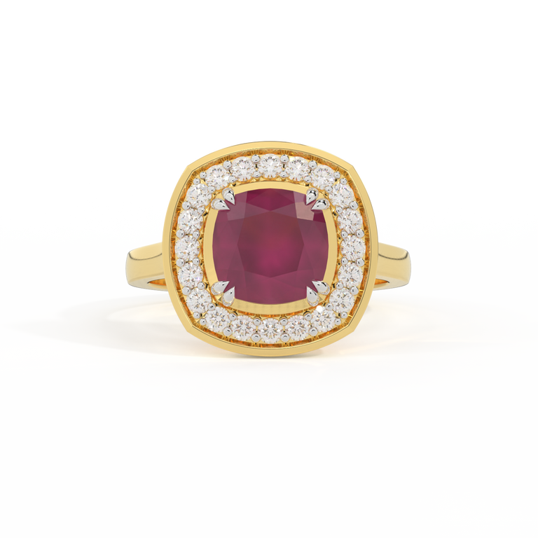 Deco Cushion Ruby 18K Yellow Gold Ring
