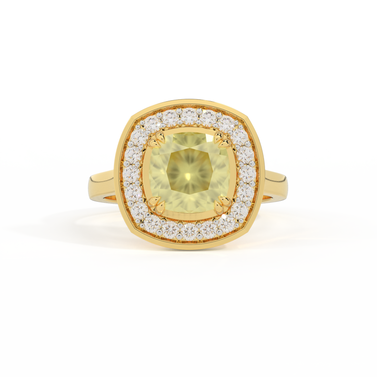 Deco Cushion Yellow Sapphire 18K Yellow Gold Ring