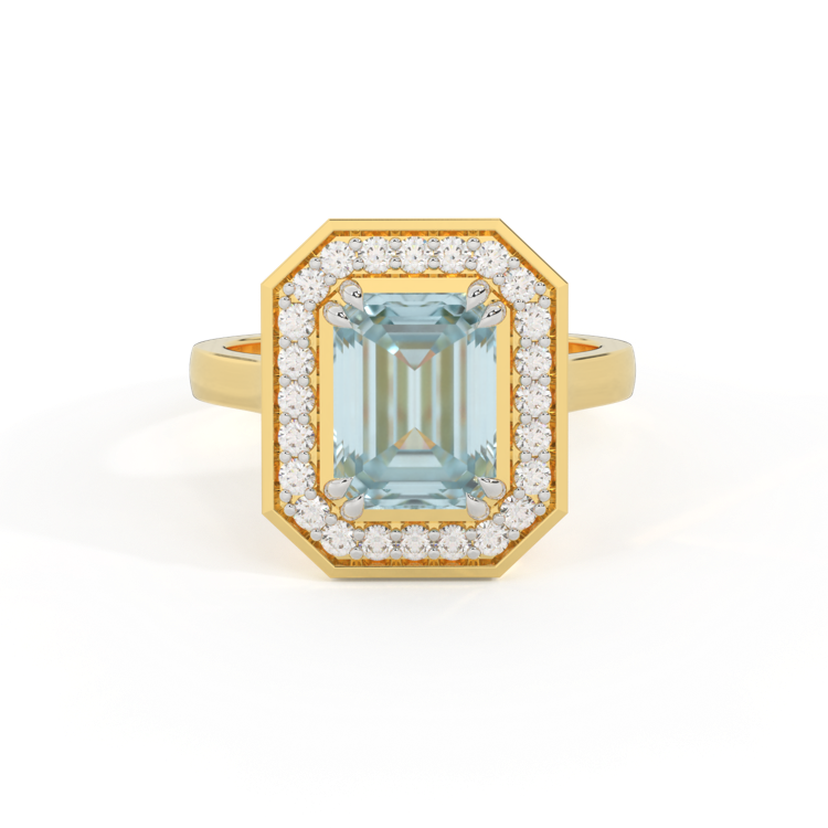 Deco Emerald Aquamarine 18K Yellow Gold Ring