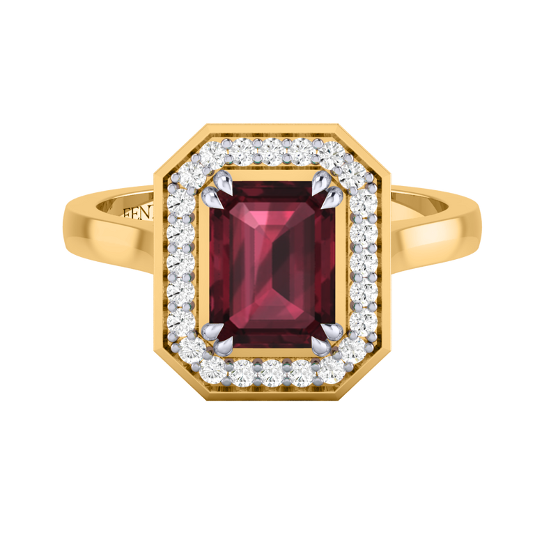 Deco Emerald Garnet 18K Yellow Gold Ring