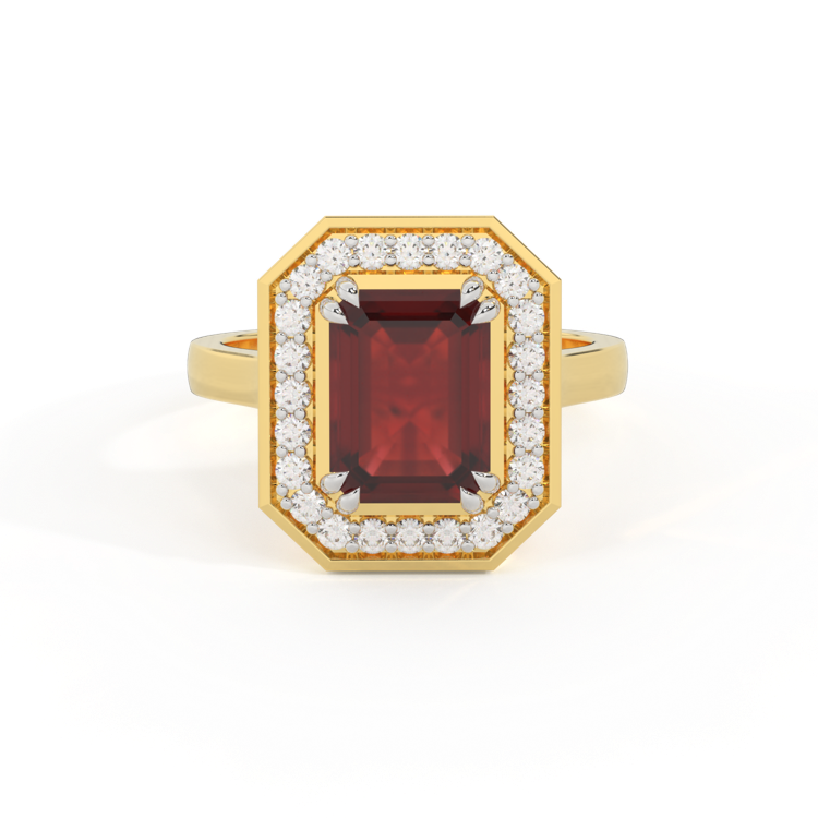 Deco Emerald Garnet 18K Yellow Gold Ring