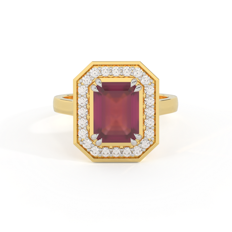 Deco Emerald Ruby 18K Yellow Gold Ring
