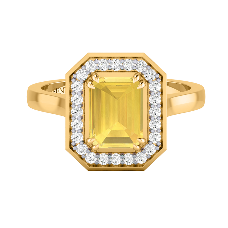 Deco Emerald Yellow Sapphire 18K Yellow Gold Ring