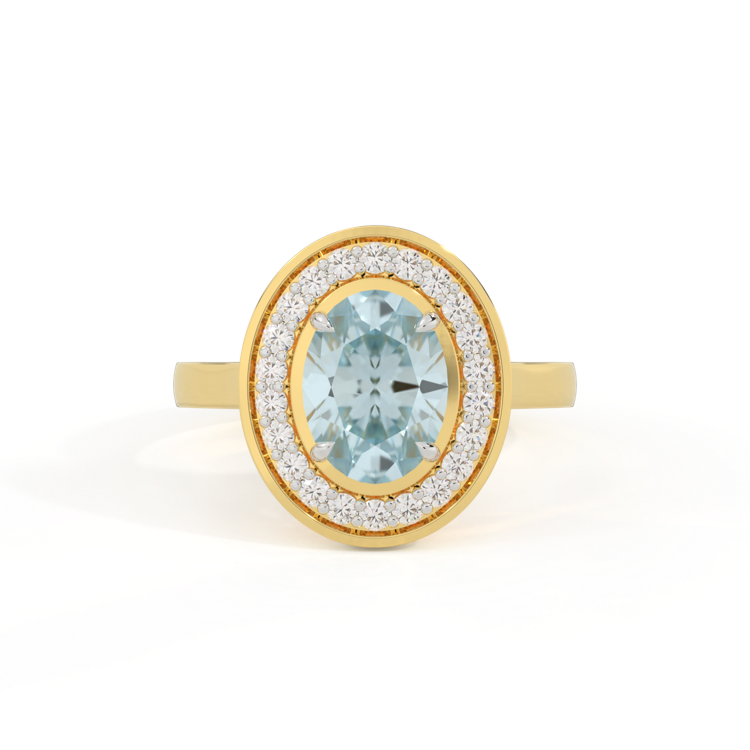 Deco Oval Aquamarine 18K Yellow Gold Ring