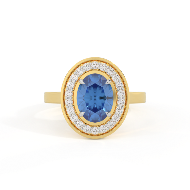 Deco Oval Blue Sapphire 18K Yellow Gold Ring