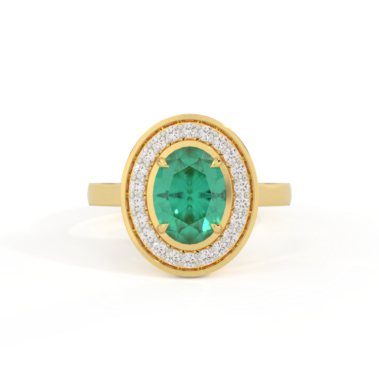 Deco Oval Emerald 18K Yellow Gold Ring