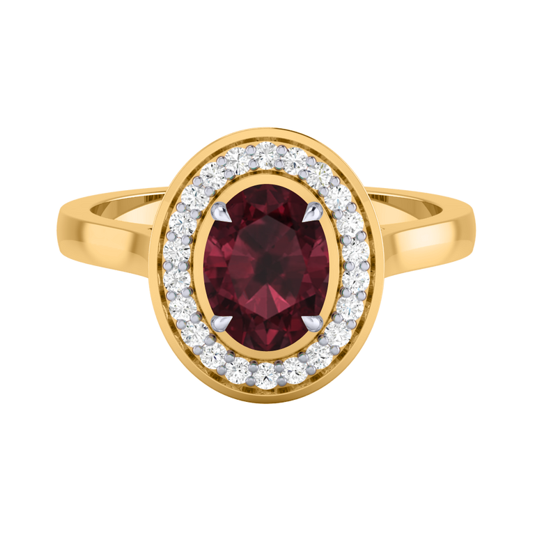 Deco Oval Garnet 18K Yellow Gold Ring