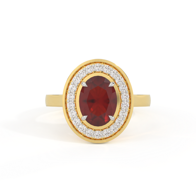 Deco Oval Garnet 18K Yellow Gold Ring