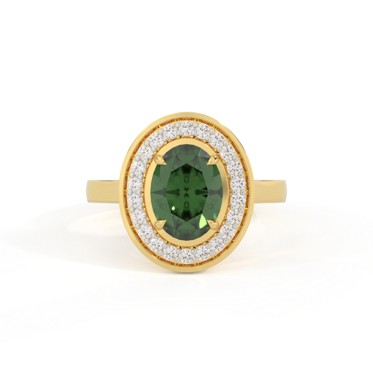 Deco Oval Green Sapphire 18K Yellow Gold Ring