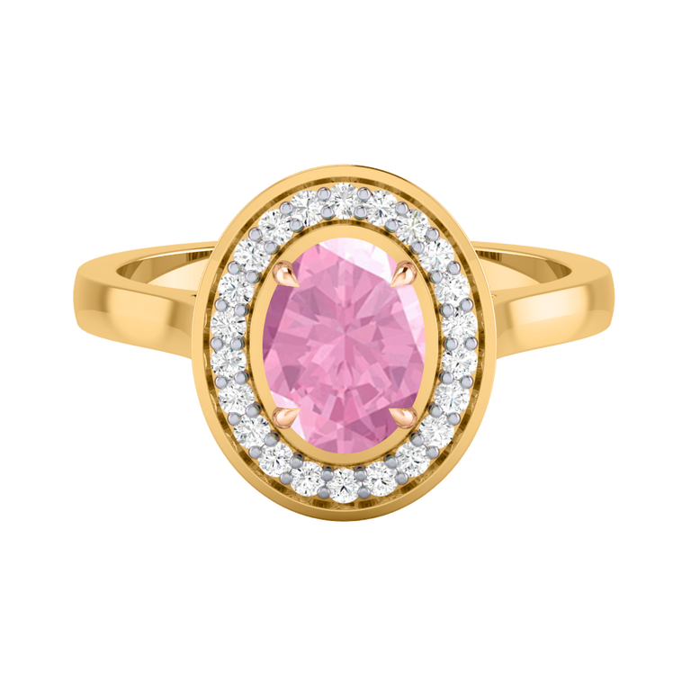 Deco Oval Pink Sapphire 18K Yellow Gold Ring