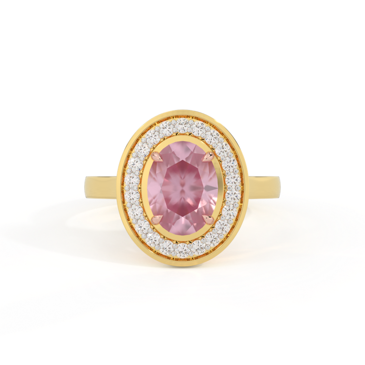 Deco Oval Pink Sapphire 18K Yellow Gold Ring