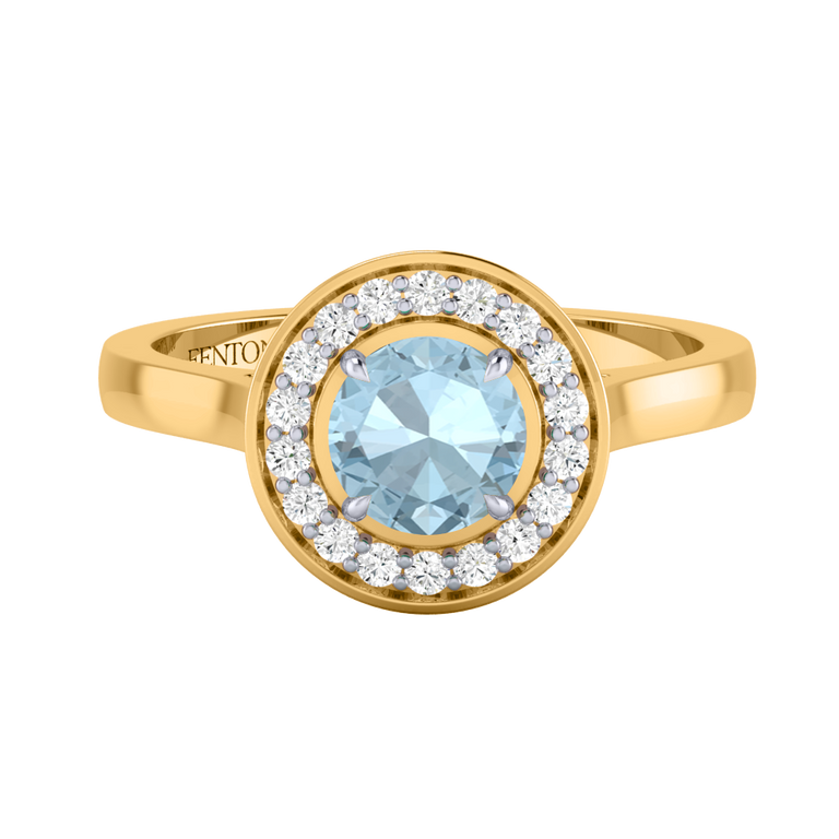 Deco Round Aquamarine 18K Yellow Gold Ring