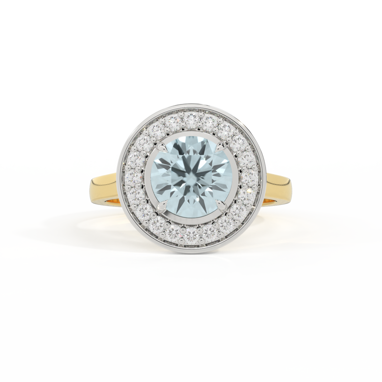 Deco Round Aquamarine 18K Yellow Gold Ring