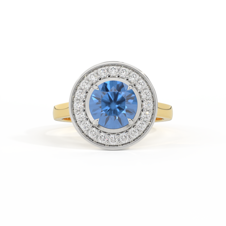 Deco Round Blue Sapphire 18K Yellow Gold Ring