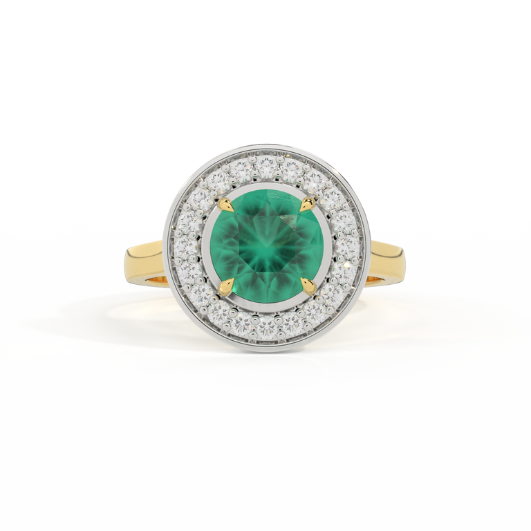 Deco Round Emerald 18K Yellow Gold Ring